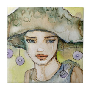 Carreau llustration d'une belle, sensible fille