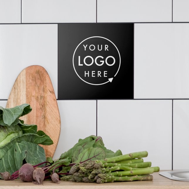 Carreau Logo commercial | Black Stylish (Sleek black company branded ceramic tiles for business branding & promotion.)