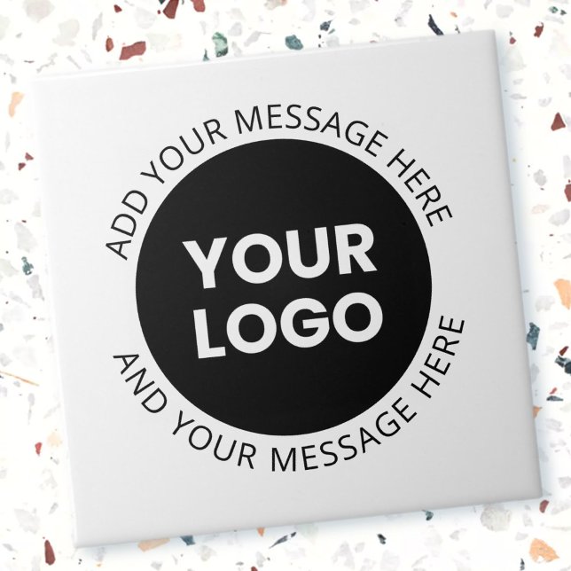 Carreau Logo d'entreprise et texte modifiable blanc et noi (Créateur téléchargé)