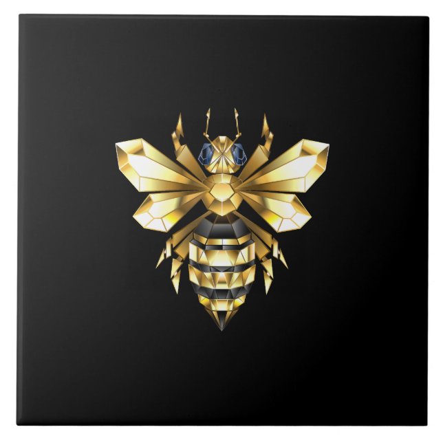 Carreau Logo Faux Gold Foil Bee Polygonal sur Noir (Devant)