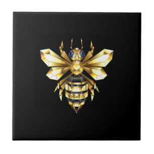 Carreau Logo Faux Gold Foil Bee Polygonal sur Noir