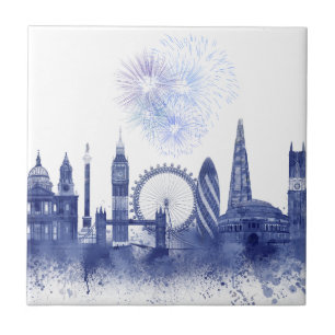 Carreau Londres Skyline - Aquarelle bleue