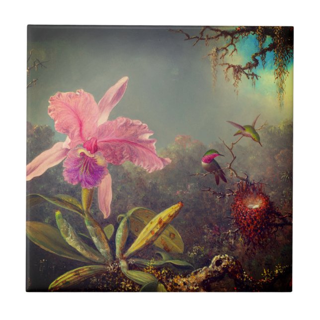 Carreau L'orchidée de Cattleya et trois colibris Heade (Devant)