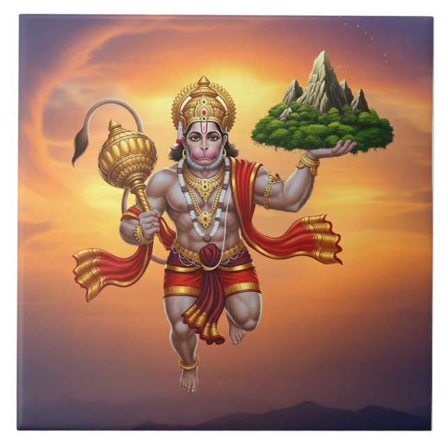 Carreau Lord Hanuman Flying Lifting Mountain (Devant)