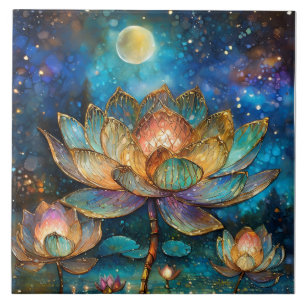 Carreau Lotus de verre tendu fleurit au clair de lune