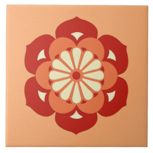 Carreau Lotus Flower Mandala, Pastel Orange et Mandarin