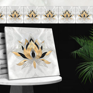 Carreau Lotus Flower - Noir, Perle et Or