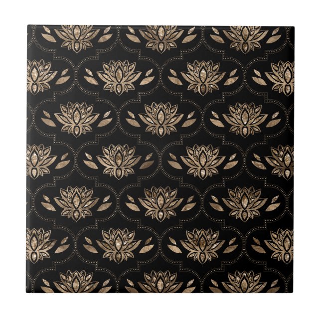 Carreau Lotus Flowers motif - noir et or (Devant)