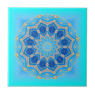 Carreau Lotus mandala in turquoise and blue