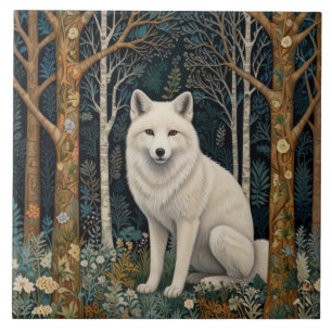 Carreau Loup blanc vintage boho forêt sylvestre