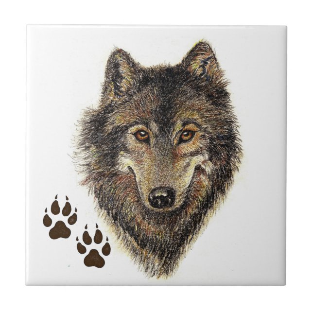 Carreau Loup, Loups, Nature, Faune, Aquarelle Animal (Devant)