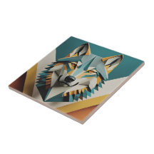 Loup rétro style géométrique cool moutarde bleue