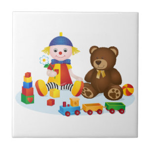Carreau L'ours en peluche et les enfants clowns