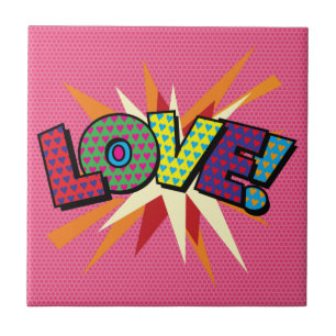 Carreau LOVE Fun Retro Comic Book Pop Art