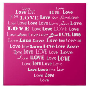 Carreau Love Heart Word Cloud - Blanc sur Fuchsia Pink