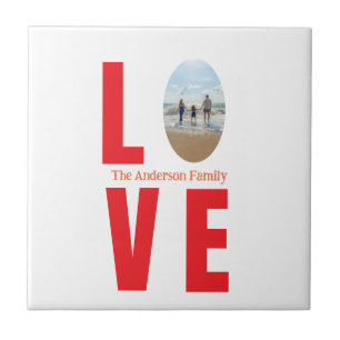 Carreau Love rouge famille photo ovale forme moderne simpl