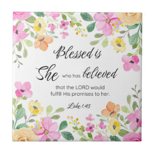 Carreau Luc 1:45 Béni est Elle, Écriture Féminine Floral