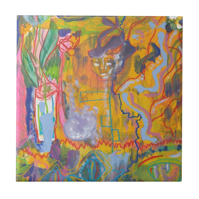 Carreau Lucid Dreamer rose arc-en-ciel Abstrait peinture A (Devant)