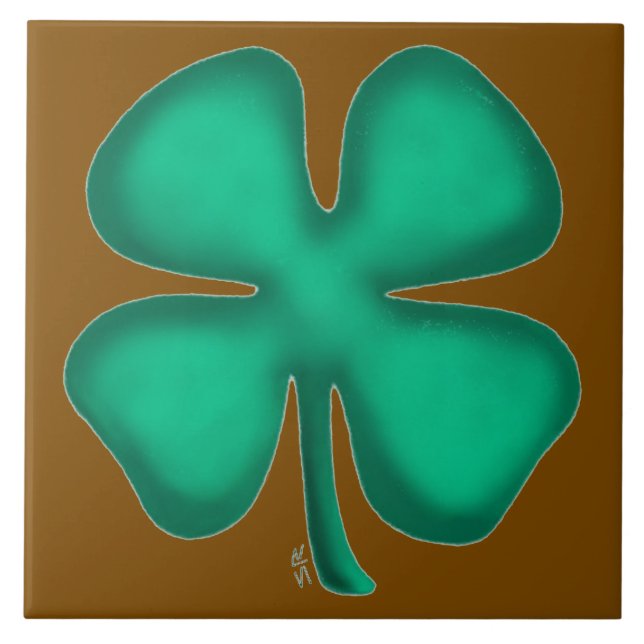 Carreau Lucky 4 Leaf Irish Clover brown large tile (Devant)