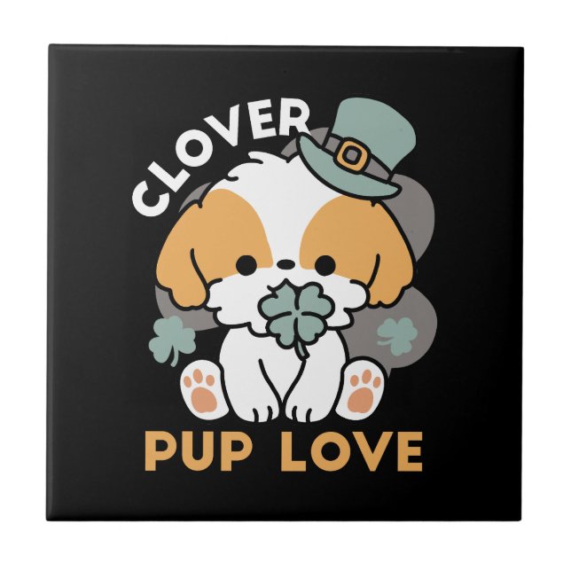 Carreau Lucky Pup with Clover - St. Patrick's Day Cadeau (Devant)