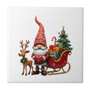 Carreau Lumière de Noël Gnome Père Noël sur un traîneau Hi