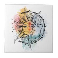 Lune et soleil. Illustration de tatouage de style