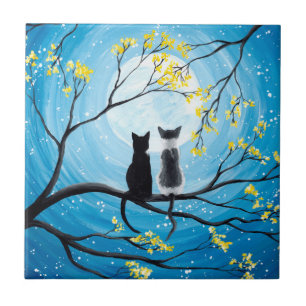 Carreau Lune lunatique avec des chats