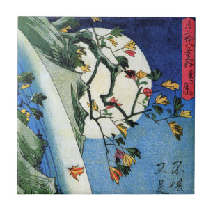 Carreau Lune sur une cascade, Hiroshige, Ukiyo-e