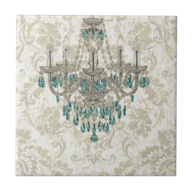 Carreau lustre français de bleu de pays de damassé beige (Devant)