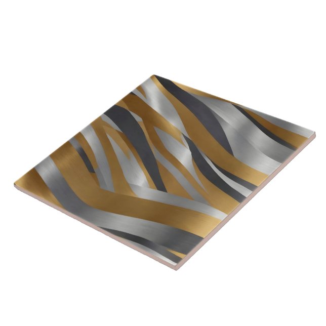 Carreau Luxe moderne Silver Gold Linen Texture Collection (Côté)