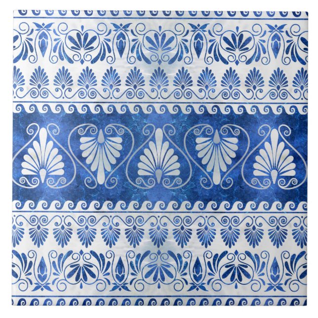 Carreau Luxe ornement grec pierre bleue et perle (Devant)