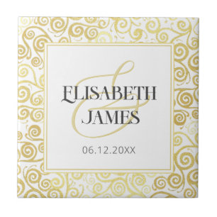 Carreau Luxueux Chic Hiver Blanc Et Or Mariage