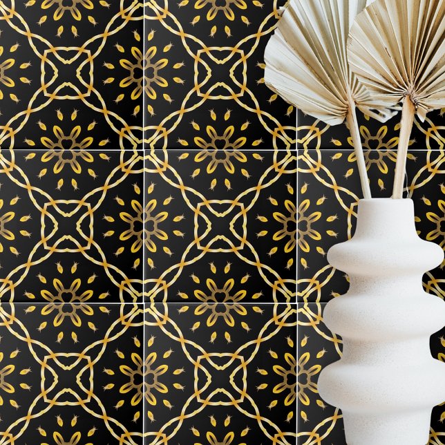 Carreau Luxueux Gold Black Marocain Arabesque Motif (Créateur téléchargé)