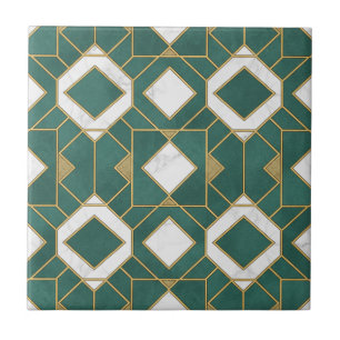 Carreau Luxueux motif géométrique Art Déco sarcelle et or