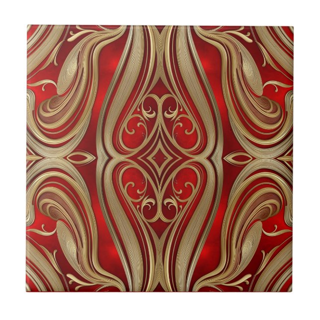 Carreau Luxurious Gold Diamond Motif on Red Pattern (Devant)