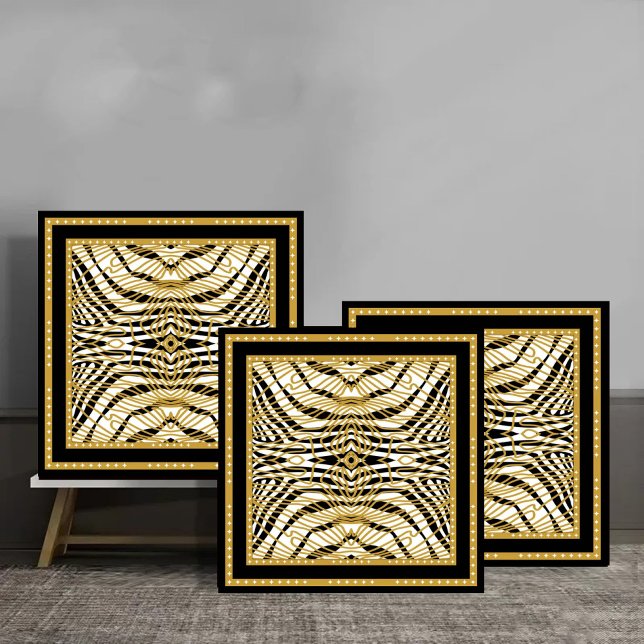 Carreau Luxury Gold and Black Abstract Zebra Pattern (Créateur téléchargé)