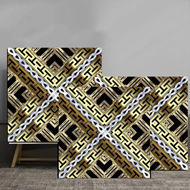Carreau Luxury Gold and Silver Greek Geometric Pattern (Créateur téléchargé)