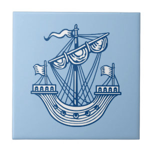 Carreau Lymphad (Bateau héraldique) - Indigo Style Blue