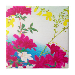 Carreau Lys japonais - magenta, bleu jaune