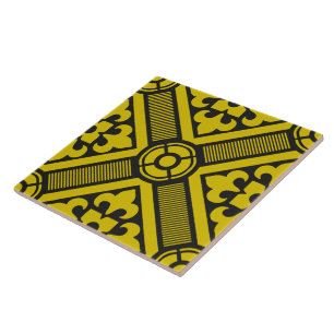 Carreau Lys jaunes médiévaux Noirs Motif roman