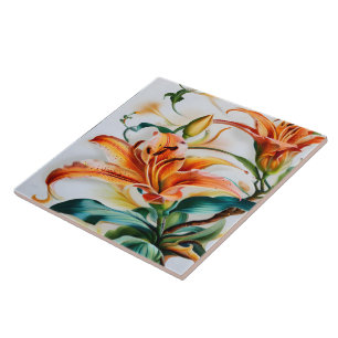 Carreau Lys orange vifs en fleurs au printemps