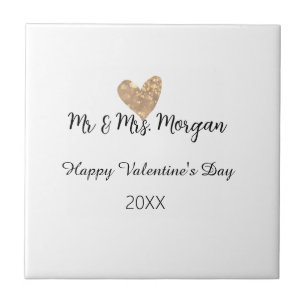 Carreau M & Mme nom joyeuse Saint-Valentin cœur en or