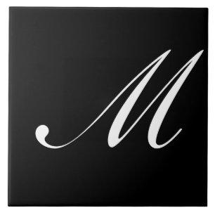 Carreau M Monogramme initial blanc sur noir