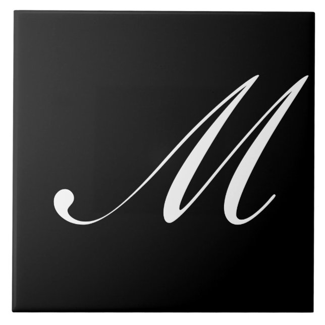 Carreau M Monogramme initial blanc sur noir (Devant)