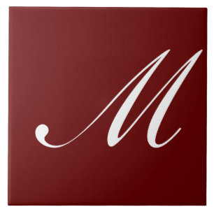 Carreau M Monogramme initial blanc sur rouge foncé,