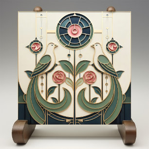 Carreau Mackintosh Rose & Oiseaux Art Nouveau Minimaliste