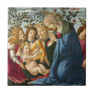 Carreau Madone adorant l'Enfant avec 5 Anges Botticelli