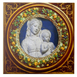 CARREAU MADONNA AVEC ENFANT, RENAISSANCE FLORAL CROWN