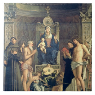 Carreau Madonna et enfant couronnés entre les solides