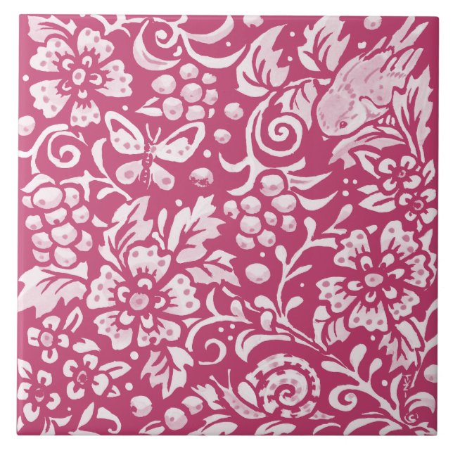 Carreau Magenta Birs Insect Bois Animaux Nature Florale (Devant)